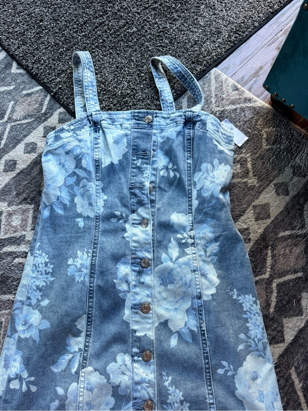 Blue Floral Denim Button-Front Women's Jeans Dress